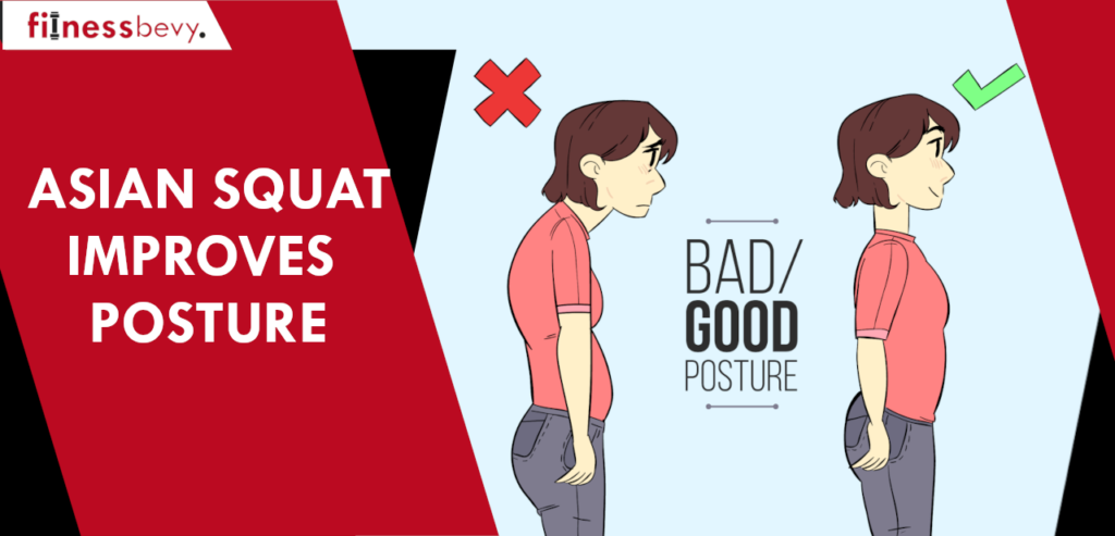 two women illustration one with good posture and the other with with bad posture Image represents that Asian squat improves posture