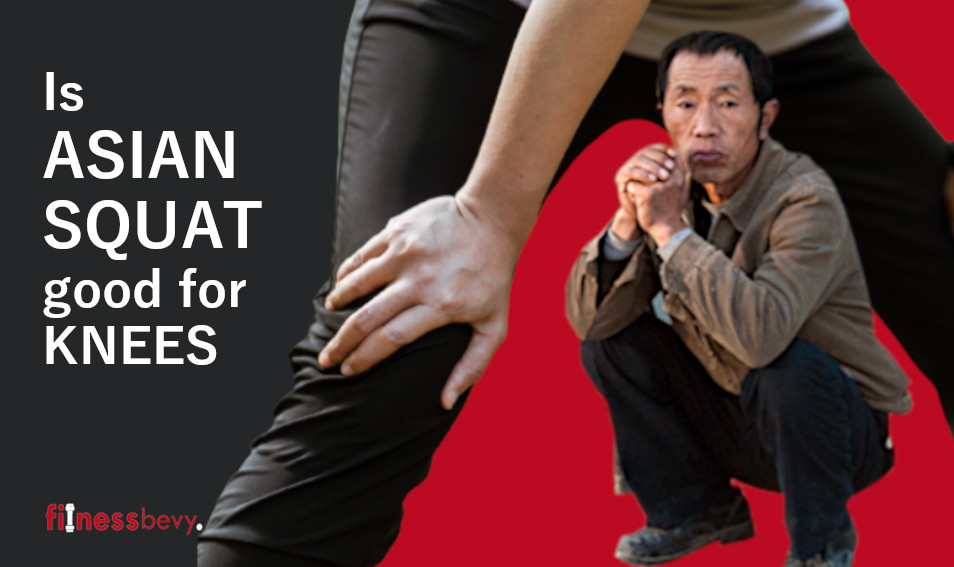 image of man holding knee and another man Asian squatting Featured image for blog post tittled as Is asian squat good for knees