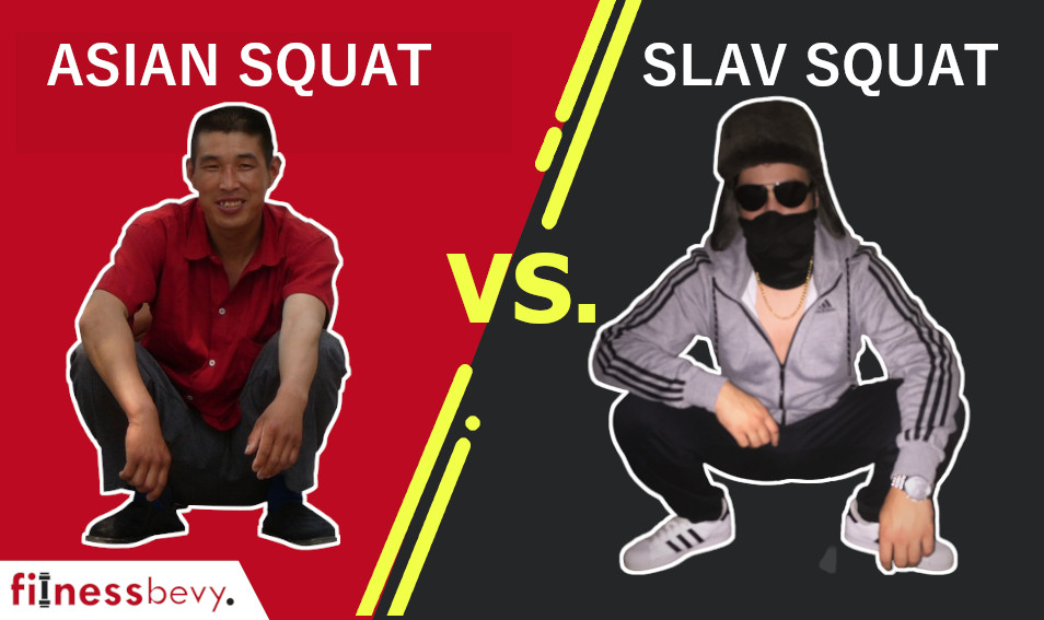 one man Asian squatting and other man man slav squatting featured image for blog post tittled Asian squat versus slav squat